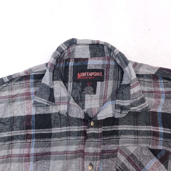 North Point Madras Flannel Casual Button Up Shirt Mens Size Large L Green Gray - Picture 1 of 10
